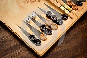 Color detail of a Backgammon game with two dice