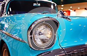 Color detail on the headlight of vintage car