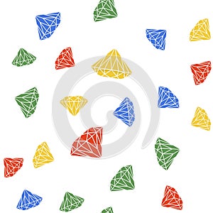 Color Diamond icon isolated seamless pattern on white background. Jewelry symbol. Gem stone. Vector