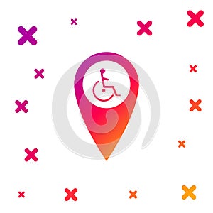 Color Disabled Handicap in map pointer icon isolated on white background. Invalid symbol. Wheelchair handicap sign