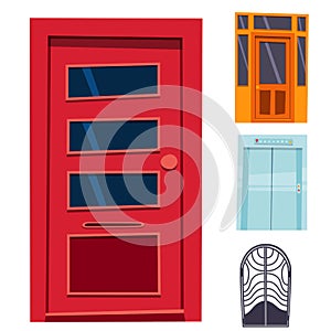 Color door front to house and building flat design style isolated vector illustration modern new decoration open elegant