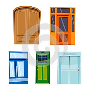 Color door front to house and building flat design style isolated vector illustration modern new decoration open elegant