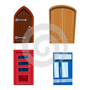 Color door front to house and building flat design style vector illustration modern new decoration open elegant
