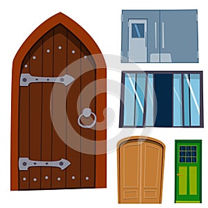 Color door front to house and building flat design style vector illustration modern new decoration open elegant