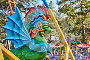 Color dragon in Chinese style. Attraction in the children`s Park