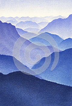 Color drawing of blue mountains photo