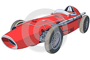 Color drawing of an old red racing sports car.