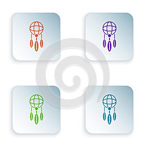 Color Dream catcher with feathers icon isolated on white background. Set colorful icons in square buttons. Vector