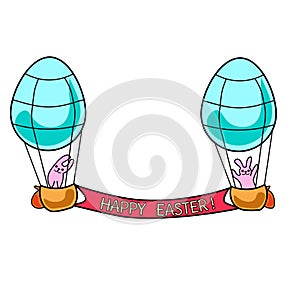 Color easter aeronaut rabbit. Coloring book page for adults and kids. Easter themed vector illustration for gift card, flyer,