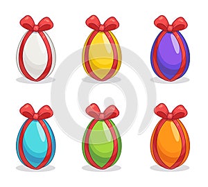 Color egg shaped gifts with red bows