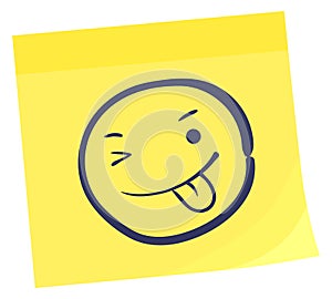 Color emotion sticker. Winked face doodle note