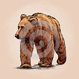 Color engrave isolated grizzly bear