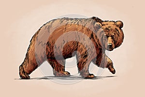 Color engrave isolated grizzly bear