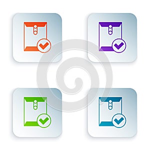 Color Envelope and check mark icon isolated on white background. Successful e-mail delivery, email delivery confirmation