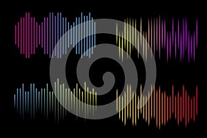 Color equalizer black background. Vector sound wave. Abstract music pulse background. Wave effect. Stock image