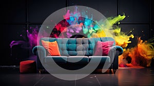 color explosion behind a couch AI generated