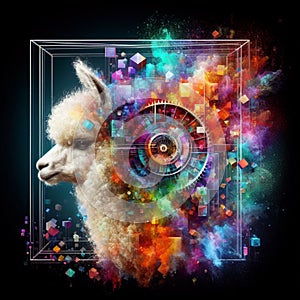 a color explosion of paint render an alpaca steampunk geared poly and gears creation abstract scupture