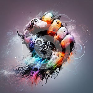 a color explosion of paint render a steampunk geared poly and gears creation abstract scupture