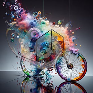 a color explosion of paint render a steampunk geared poly and gears cycle creation abstract scupture