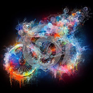 a color explosion of paint render a steampunk geared poly and gears cycle creation abstract scupture