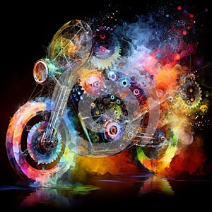a color explosion of paint render a steampunk geared poly and gears cycle creation abstract scupture