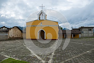 color facade of the church Totonicapan, San Andres Xecul.  Guatemala. photo