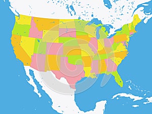 Color Federal States Map of the United States of America