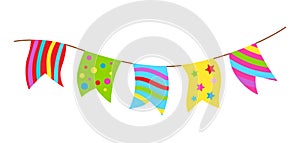 Color flags garland. Happy Birthday and party illustration.