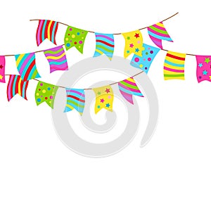 Color flags garland. Happy Birthday and party pattern.