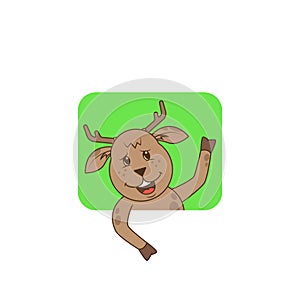 color flat art illustration of a funny cartoon deer with a hoof greeted up