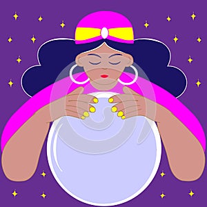 Color, flat illustration of a fortune teller or clairvoyant