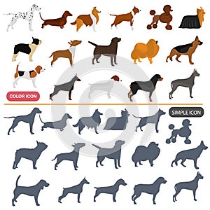 Color flat and simple dogs breeds icons set