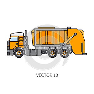 Color flat vector icon construction machinery garbage truck tipper. Industrial style. Corporate cargo delivery