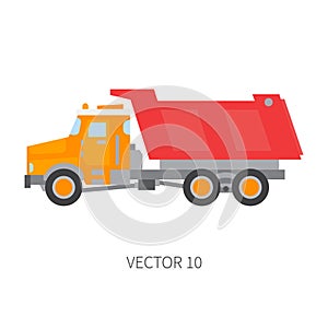 Color flat vector icon construction machinery truck tipper. Industrial style. Corporate cargo delivery. Commercial