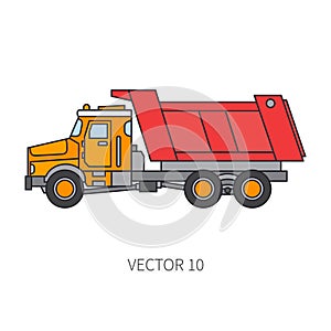 Color flat vector icon construction machinery truck tipper. Industrial style. Corporate cargo delivery. Commercial