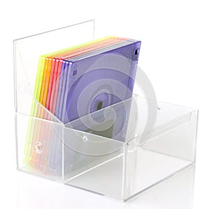 Color floppy disks in box isolated