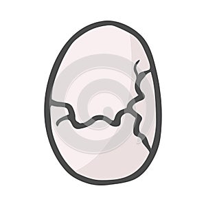 Color freehand drawn cartoon cracked egg. Vector illustration isolated on white background.