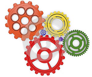 Color gears on white background. 3d rendered