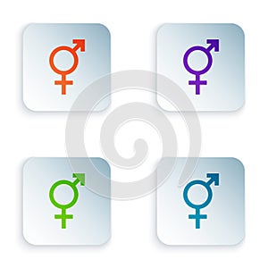 Color Gender icon isolated on white background. Symbols of men and women. Sex symbol. Set colorful icons in square