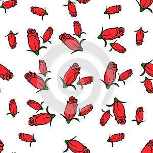 Color geometric seamless pattern with flowers rose. Red, white