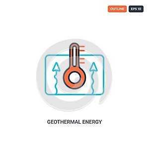 2 color Geothermal Energy concept line vector icon. isolated two colored Geothermal Energy outline icon with blue and red colors