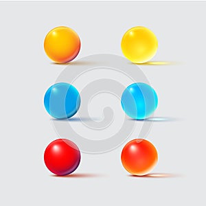 Color glass balls on grey. Vector realistic design element set.