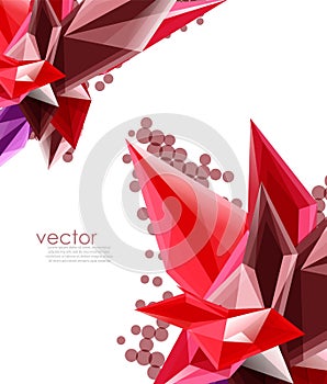 Color glass crystals on white background, geometric abstract composition with glass gemstones and copyspace, background