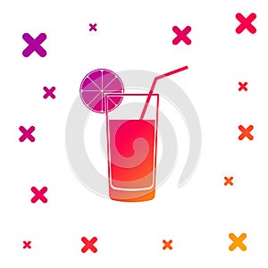 Color Glass of juice icon isolated on white background. Orange slice and tube for drinking. Healthy organic food