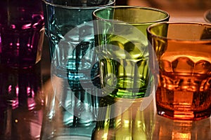 Color Glass on trasparent table