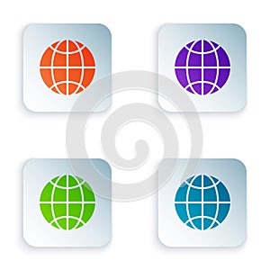 Color Global technology or social network icon isolated on white background. Set colorful icons in square buttons