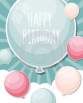 Color Glossy Happy Birthday Balloons Banner Background Vector