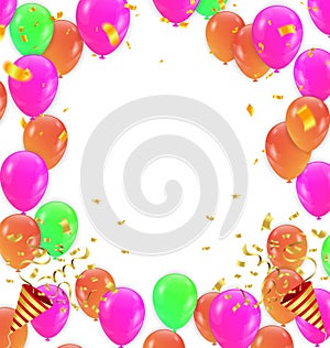 Color Glossy Happy Birthday Balloons Banner Background Vector Il