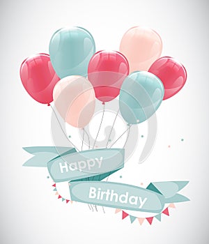 Color Glossy Happy Birthday Balloons Banner Background Vector Il