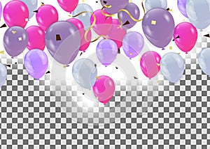Color Glossy Happy Birthday Balloons Banner Vector Illustration of Colorful